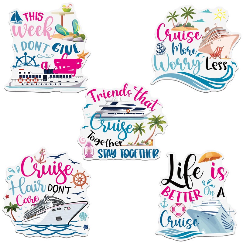 MENIFEND Cruise Door Decorations Magnetic, 5 Pcs Funny Cruise Magnets, Friends Theme Cabin Door Signs Fridge Magnets for Vacation Travel - Image 1