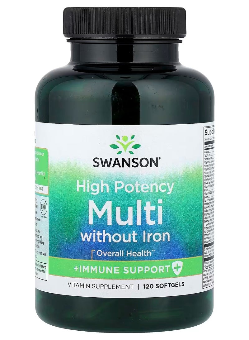 سوانسون، متعدد الفيتامينات بدون حديد + دعم المناعة، عالي الفعالية، 120 كبسولة هلامية