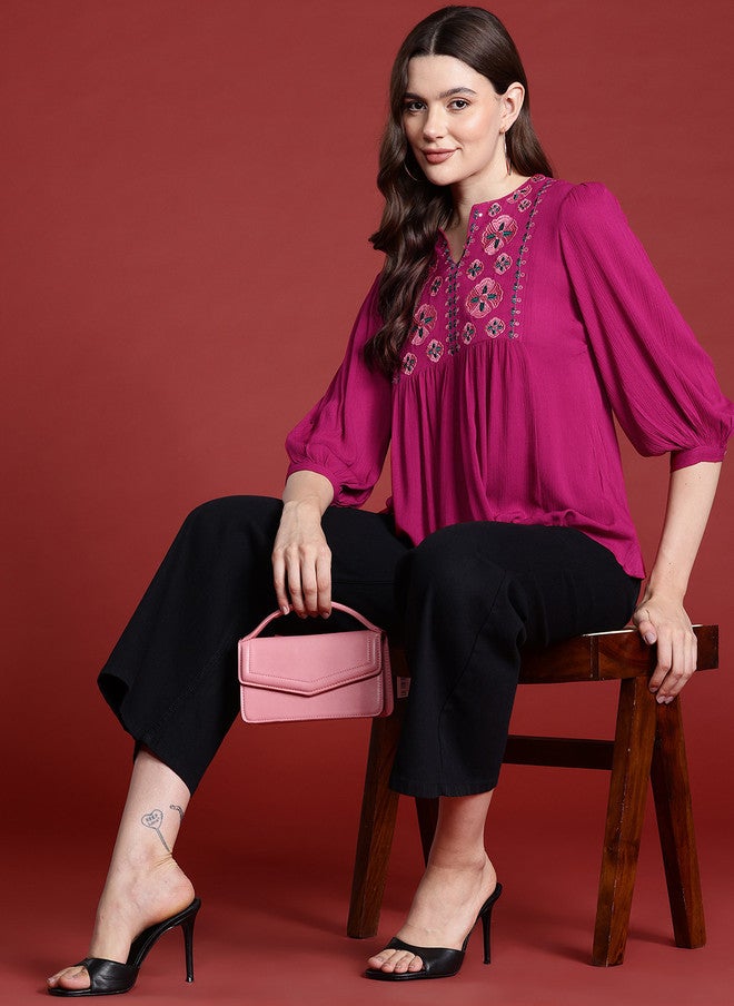 Baizee كل شيء عنك بلوزة عرقية بأكمام منتفخة مطرزة - Image 5