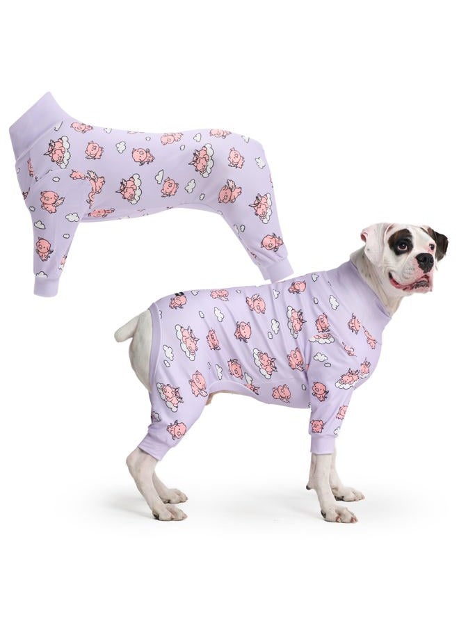 Spark Paws Dog Pajama, Dog Recovery Suit Male, Onesie, Ultra-Soft and 4-Way Stretch, for Small Medium and Large Breeds - When Pigs Fly - Purple - 3XL - Image 1
