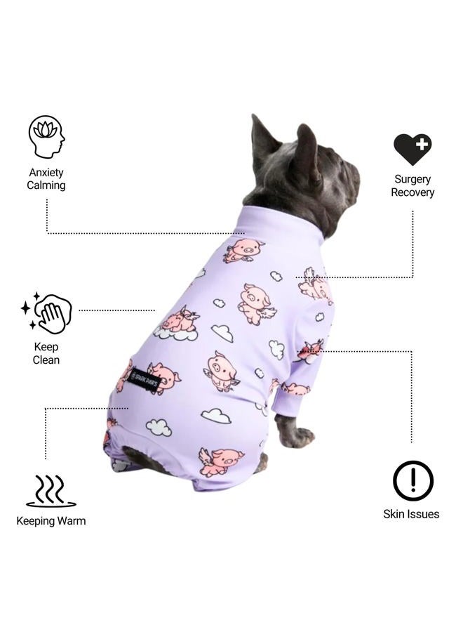 Spark Paws Dog Pajama, Dog Recovery Suit Male, Onesie, Ultra-Soft and 4-Way Stretch, for Small Medium and Large Breeds - When Pigs Fly - Purple - 3XL - Image 5