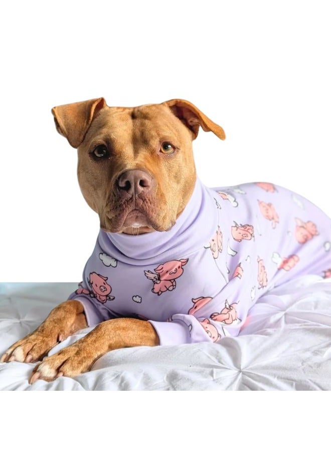 Spark Paws Dog Pajama, Dog Recovery Suit Male, Onesie, Ultra-Soft and 4-Way Stretch, for Small Medium and Large Breeds - When Pigs Fly - Purple - 3XL - Image 2