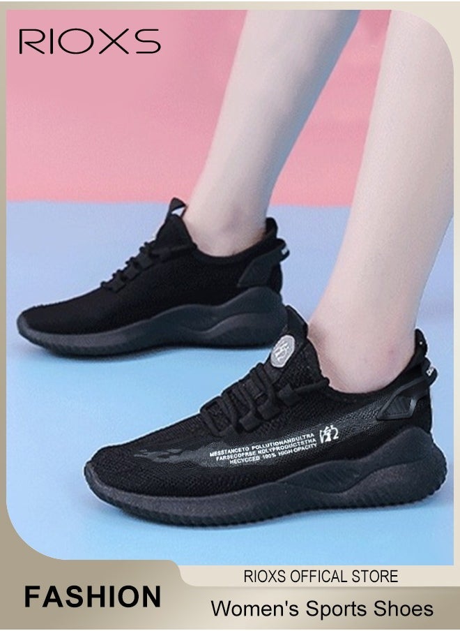 RIOXS Women's Athlesiure Trainers, Ladies Casual Sports Shoes, Breathable Platform Sneakers, Walking Shoes For Women, Anti-slip Soft Rubber Sole Trainers, Lightweight Tennis Shoes, Fashion Anti-slip Sneakers For Running Jogging Indoor Outdoor Activities  - Image 1