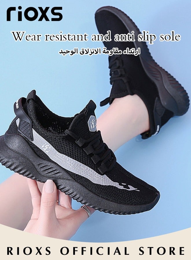 RIOXS Women's Athlesiure Trainers, Ladies Casual Sports Shoes, Breathable Platform Sneakers, Walking Shoes For Women, Anti-slip Soft Rubber Sole Trainers, Lightweight Tennis Shoes, Fashion Anti-slip Sneakers For Running Jogging Indoor Outdoor Activities  - Image 3