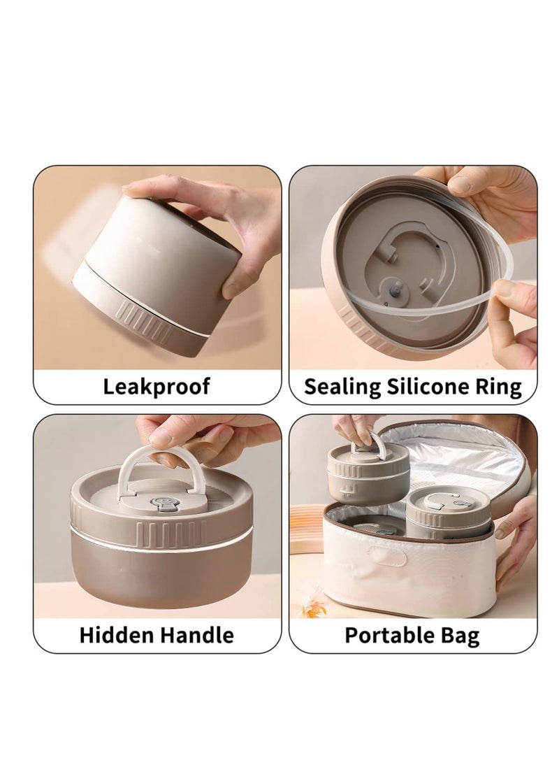 Insulated Stainless Steel Bento Lunch Box Set - Portable Thermal Food Container with Bag, Induction Cooker & Microwave Safe - Keep Warm Lunch Box for Adults and Kids (Khaki, 34oz)