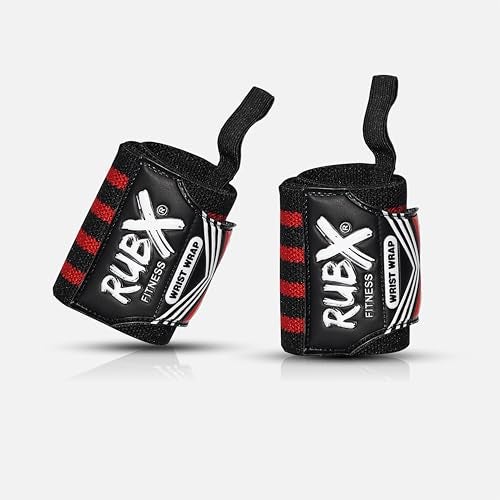 RUBX Premium Wrist Wraps for Gym Workout – Adjustable Wrist Support Straps for Weightlifting, CrossFit, Powerlifting, Training – Men & Women Gym Accessories with Thumb Loop (Red) - Image 1