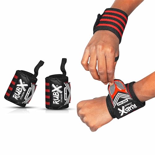 RUBX Premium Wrist Wraps for Gym Workout – Adjustable Wrist Support Straps for Weightlifting, CrossFit, Powerlifting, Training – Men & Women Gym Accessories with Thumb Loop (Red) - Image 3