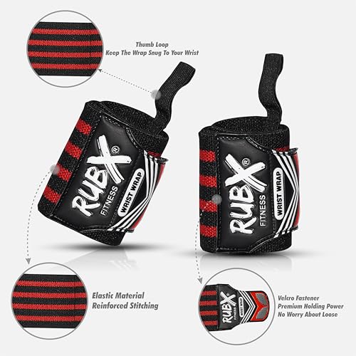 RUBX Premium Wrist Wraps for Gym Workout – Adjustable Wrist Support Straps for Weightlifting, CrossFit, Powerlifting, Training – Men & Women Gym Accessories with Thumb Loop (Red) - Image 5