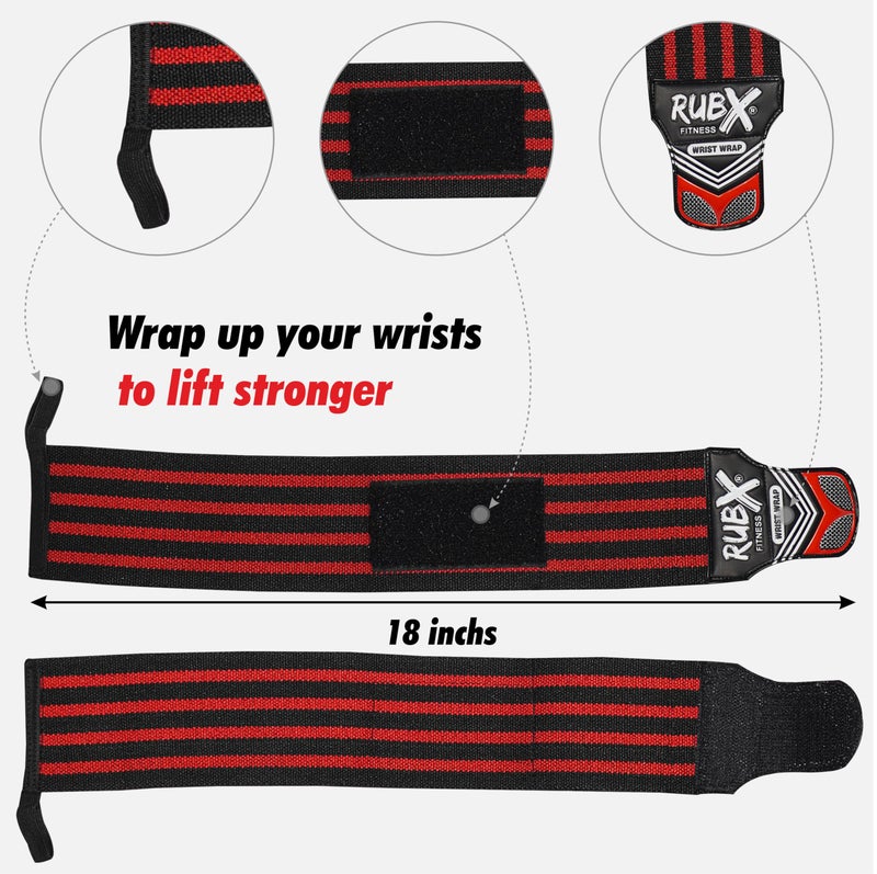 RUBX Premium Wrist Wraps for Gym Workout – Adjustable Wrist Support Straps for Weightlifting, CrossFit, Powerlifting, Training – Men & Women Gym Accessories with Thumb Loop (Red) - Image 4
