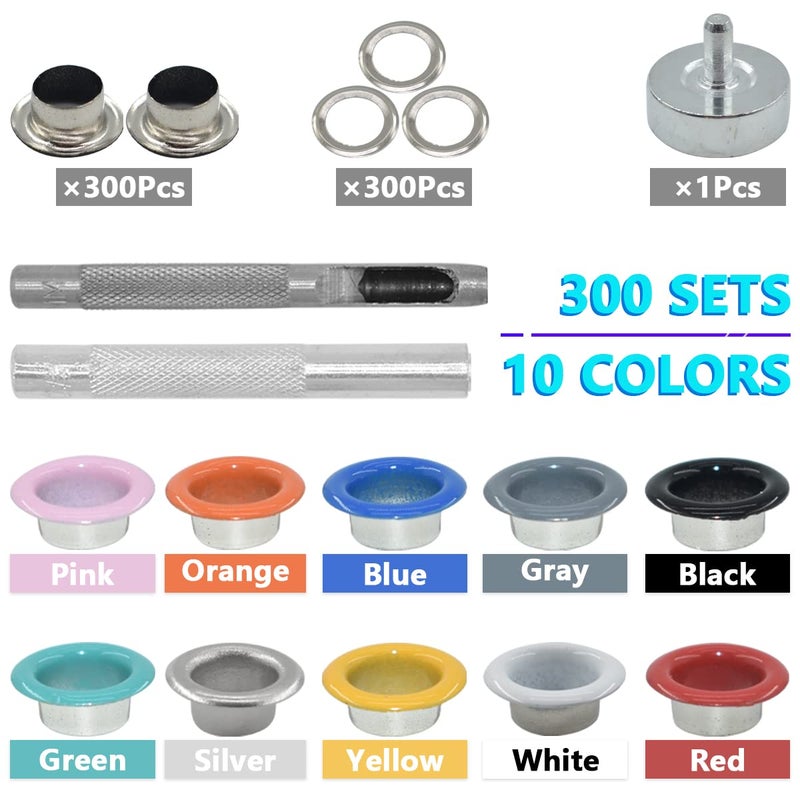 Renashed Grommets Kit 1/4 inch Metal Eyelets 300 Set for Bag Shoes Clothes Crafts, 10 Colors - Image 3