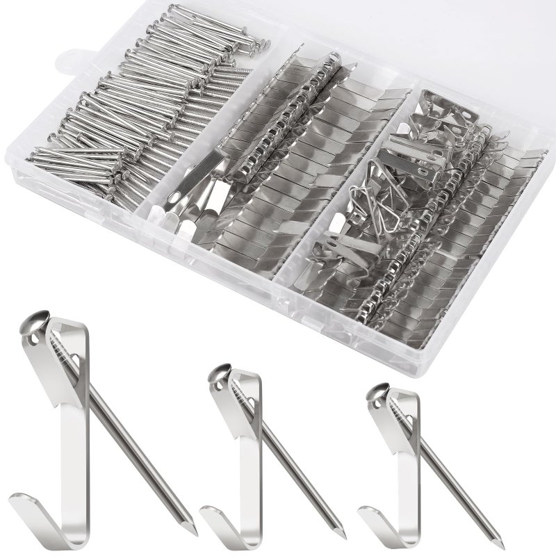 184 Pieces Picture Hanging Kit 20lb 30lb and 50lb Picture Hangers Metal Picture Hanging Hooks with Nails on Drywall Wooden Wall Silver