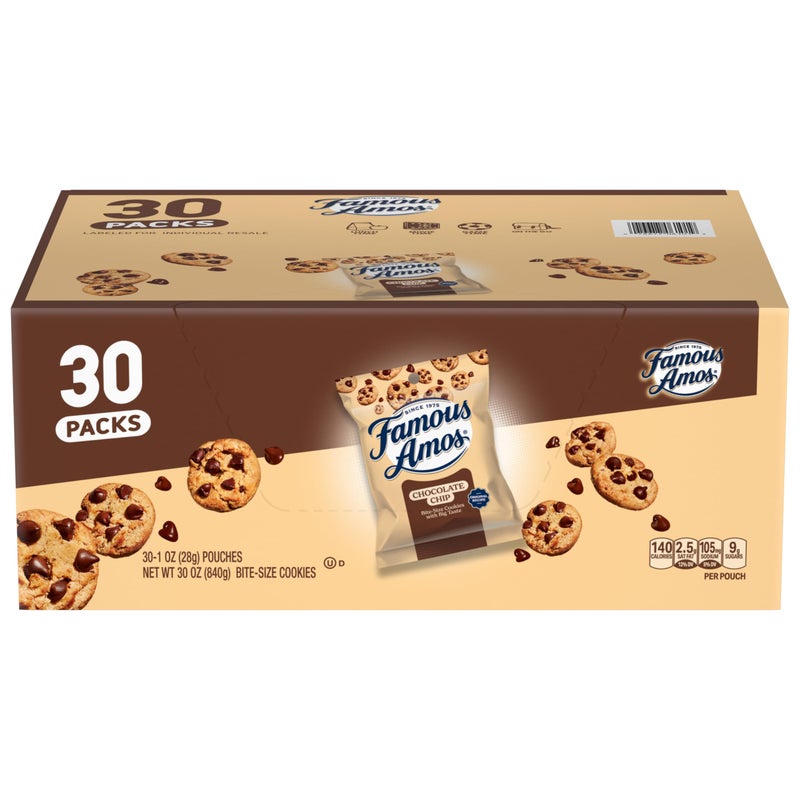 Famous Amos بسكويت الشوكولاتة برقائق الشوكولاتة من فاموس أموس، وصفة أصلية، عبوة 30 قطعة، 30 أونصة - Image 1