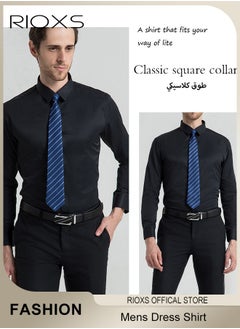 RIOXS Men's Solid Long Sleeve Formal Shirts Regular Fit Dress Shirt Business Casual Button Down Shirts  - Image 3