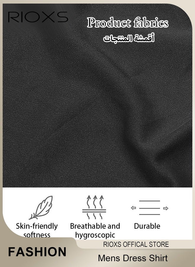 ريوكس قمصان رجالية رسمية بأكمام طويلة صلبة قمصان رسمية مناسبة للعمل قمصان عادية بأزرار لأسفل  - Image 5