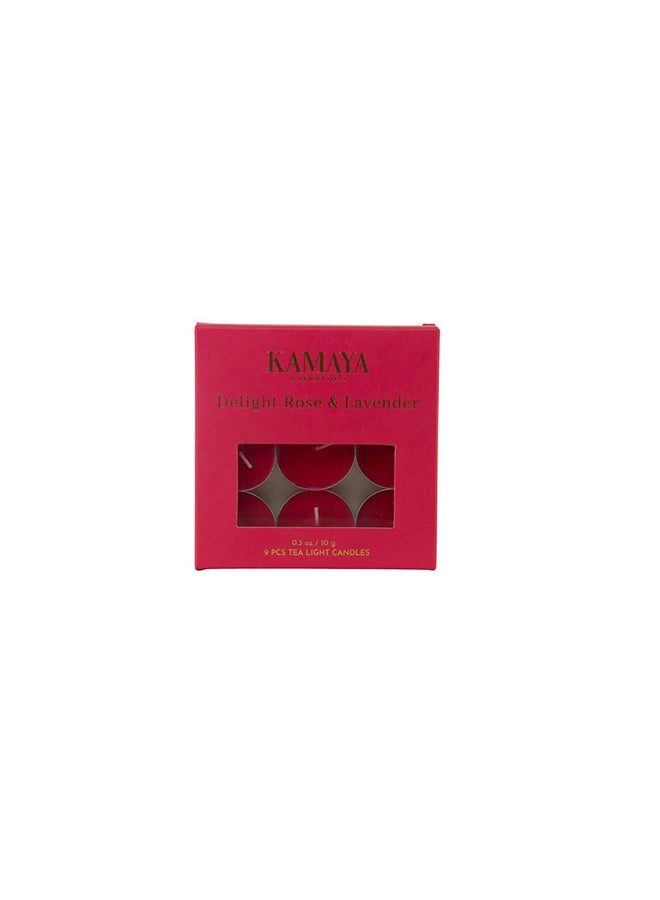 KAMAYA Iris Collection rose and lavender 10g Tea Lights (9 Pack) Long lasting fragrance - Image 1