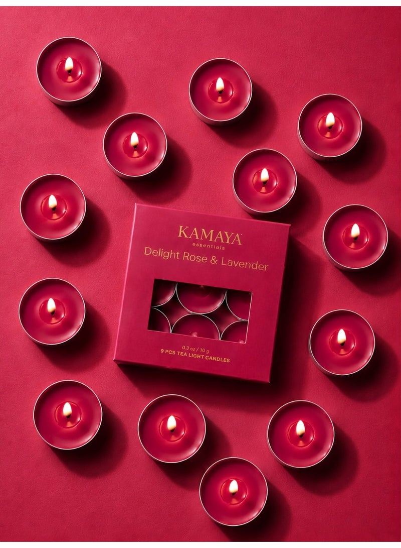 KAMAYA IRIS Collection rose and lavender 10g Tea Lights (9 Pack) Long lasting fragrance - Image 1