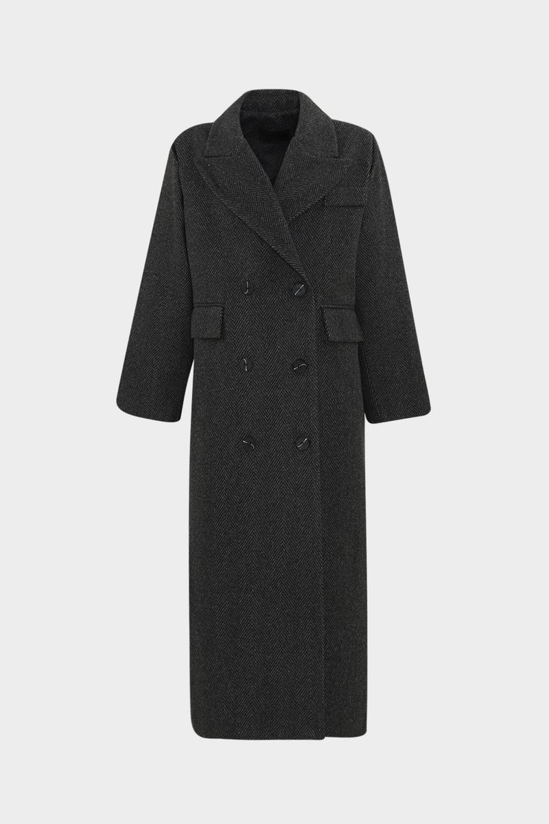 Açelya Okcu AÇELYAOKCU Premium Lapel Oversize Pocket Detailed Maxi Women's Wool Coat  - Image 1