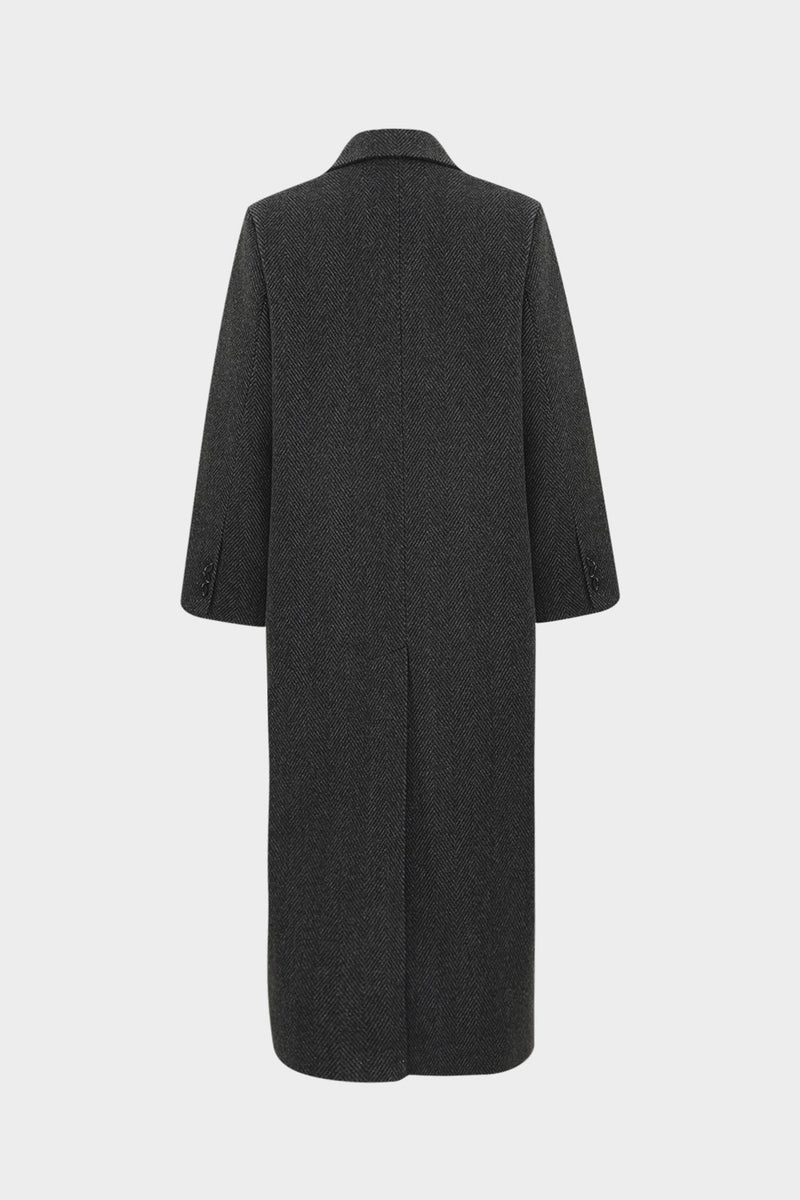 Açelya Okcu AÇELYAOKCU Premium Lapel Oversize Pocket Detailed Maxi Women's Wool Coat  - Image 3