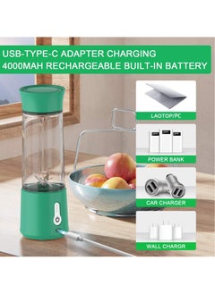 XVersion Portable Blender 500ML, Smoothie Blender, Portable Juicer Blender Smoothie Maker, Mini blender, High Speed 6-Blades for Office,Gym,Outdoor,Home,Travel,Baby Food Blender - Green  - Image 5