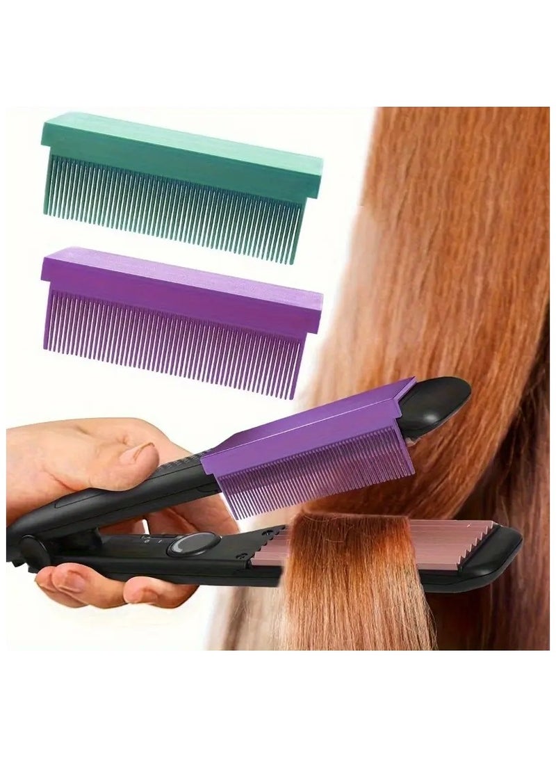LANGMANNI 2 PC Heat-Resistant Hair Straightening Comb Attachment, Carbon Fiber Flat Iron Aid, Self-Adhesive ABS Plastic Styling Comb for Smooth Hair, Curl Defining Tool for Men & Women  - Image 1