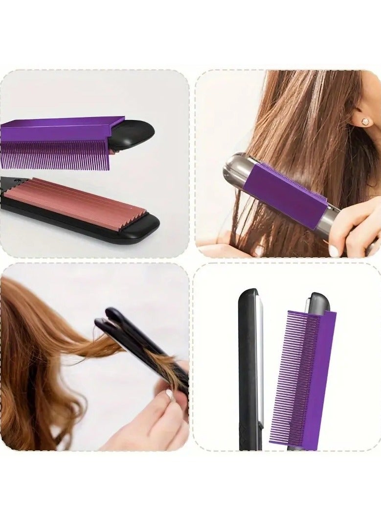 LANGMANNI 2 PC Heat-Resistant Hair Straightening Comb Attachment, Carbon Fiber Flat Iron Aid, Self-Adhesive ABS Plastic Styling Comb for Smooth Hair, Curl Defining Tool for Men & Women  - Image 2