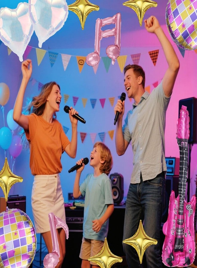 lasuroa 14pcs Guitar Note Balloons, Music Party Decorations Inflatable Blow Up Guitar Notes Disco Ball Four-Pointed Star Heart-Shaped Foil Balloons Set for Concerts Birthday Parties Kids Games Props - Image 5