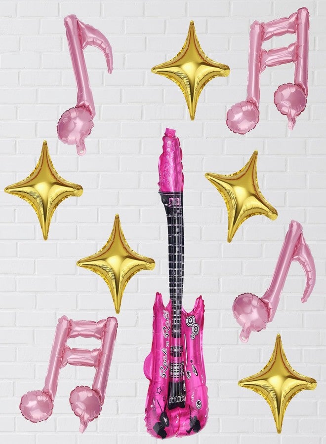 lasuroa 14pcs Guitar Note Balloons, Music Party Decorations Inflatable Blow Up Guitar Notes Disco Ball Four-Pointed Star Heart-Shaped Foil Balloons Set for Concerts Birthday Parties Kids Games Props - Image 3