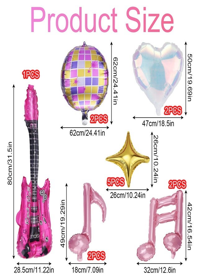 lasuroa 14pcs Guitar Note Balloons, Music Party Decorations Inflatable Blow Up Guitar Notes Disco Ball Four-Pointed Star Heart-Shaped Foil Balloons Set for Concerts Birthday Parties Kids Games Props - Image 2