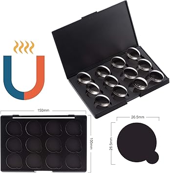 Allwon لوحة مكياج فارغة مغناطيسية من Allwon مع 12 قطعة من الأواني المعدنية الدائرية 26 مم - Image 3