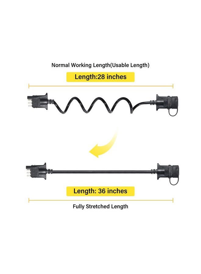 Oyviny 4 Way Flat Trailer Extension Coiled Cable 3 Feet 4 Pin Male and Female Wiring Harness Adapter 36" Stretchable Coiled Extension Wiring Cable with Dust Cover Plug & Play Connector 18 Guage - Image 2