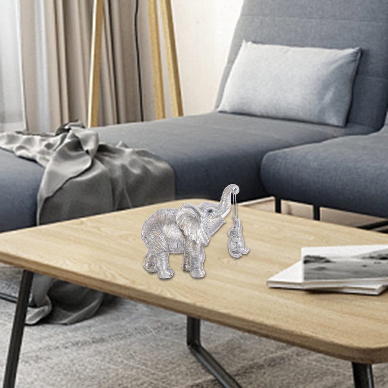 FriyGardcn Cute Elephant Statue Silver Elephant Animal Accents Brings Good Luck  Health  Strength Decorations for Home  Shelf  Living Room - Image 4