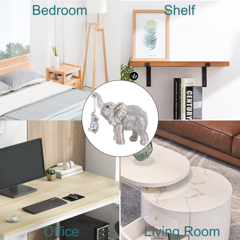 FriyGardcn Cute Elephant Statue Silver Elephant Animal Accents Brings Good Luck  Health  Strength Decorations for Home  Shelf  Living Room - Image 5