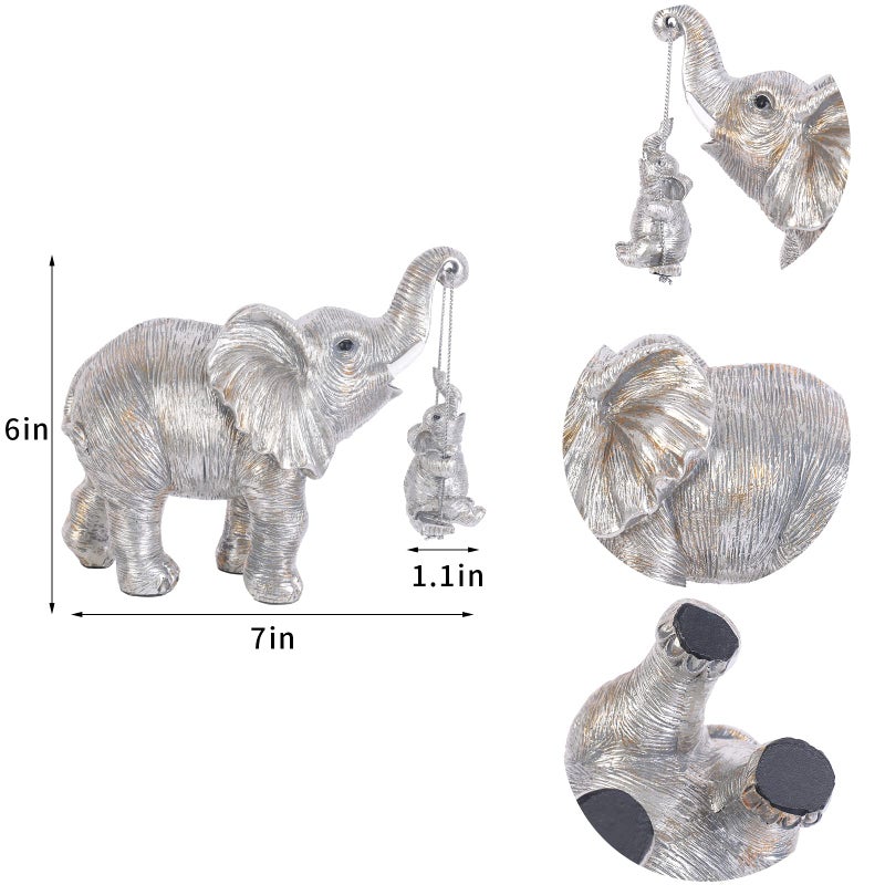 FriyGardcn Cute Elephant Statue Silver Elephant Animal Accents Brings Good Luck  Health  Strength Decorations for Home  Shelf  Living Room - Image 2