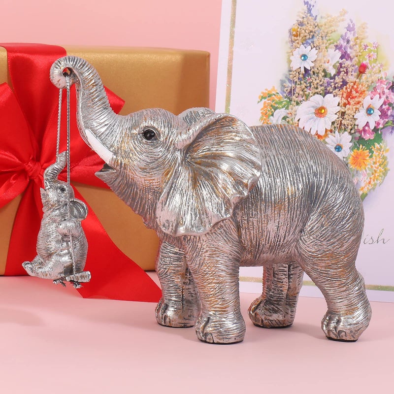 FriyGardcn Cute Elephant Statue Silver Elephant Animal Accents Brings Good Luck  Health  Strength Decorations for Home  Shelf  Living Room - Image 3
