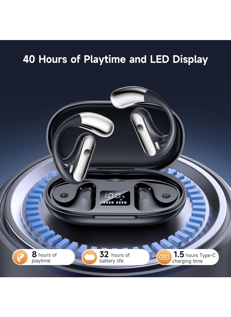 lekikpo Open Ear Bluetooth 5.4 Earbuds, 2024 Wireless Headphones Sport Over Earphones Built-in Mic with Ear Hooks 50H Playtime Ear Buds LED Display Charging Case, Waterproof Design for Running Fitness, Black  - Image 2