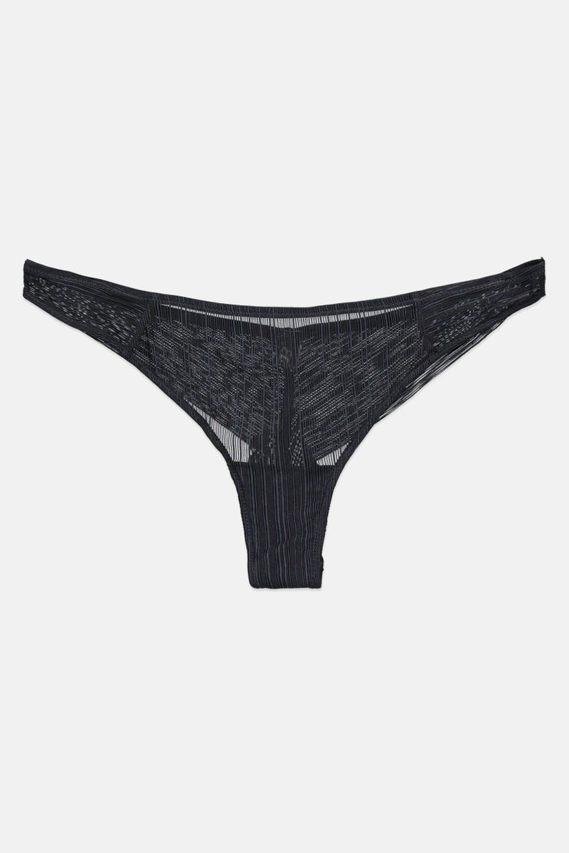 Etam Women Textured Tanga Panty, Dark Grey - Image 1