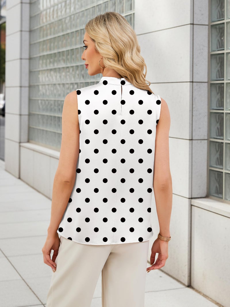 Funlingo Satin Silk Blouses for Women Dressy Casual Polka Dot Tops Camisoles Spring Business Work Shirts Trendy Summer Outfits 2026 White M - Image 4