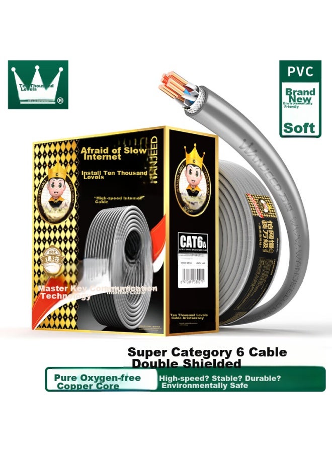 Ofnpftth 10,000-level Cat6a Double-shielded Network Cable Cat6a 10 Gigabit Anti-interference 5g Network Engineering Home Security Monitoring Box Cable 100 Meters Gray - Image 1