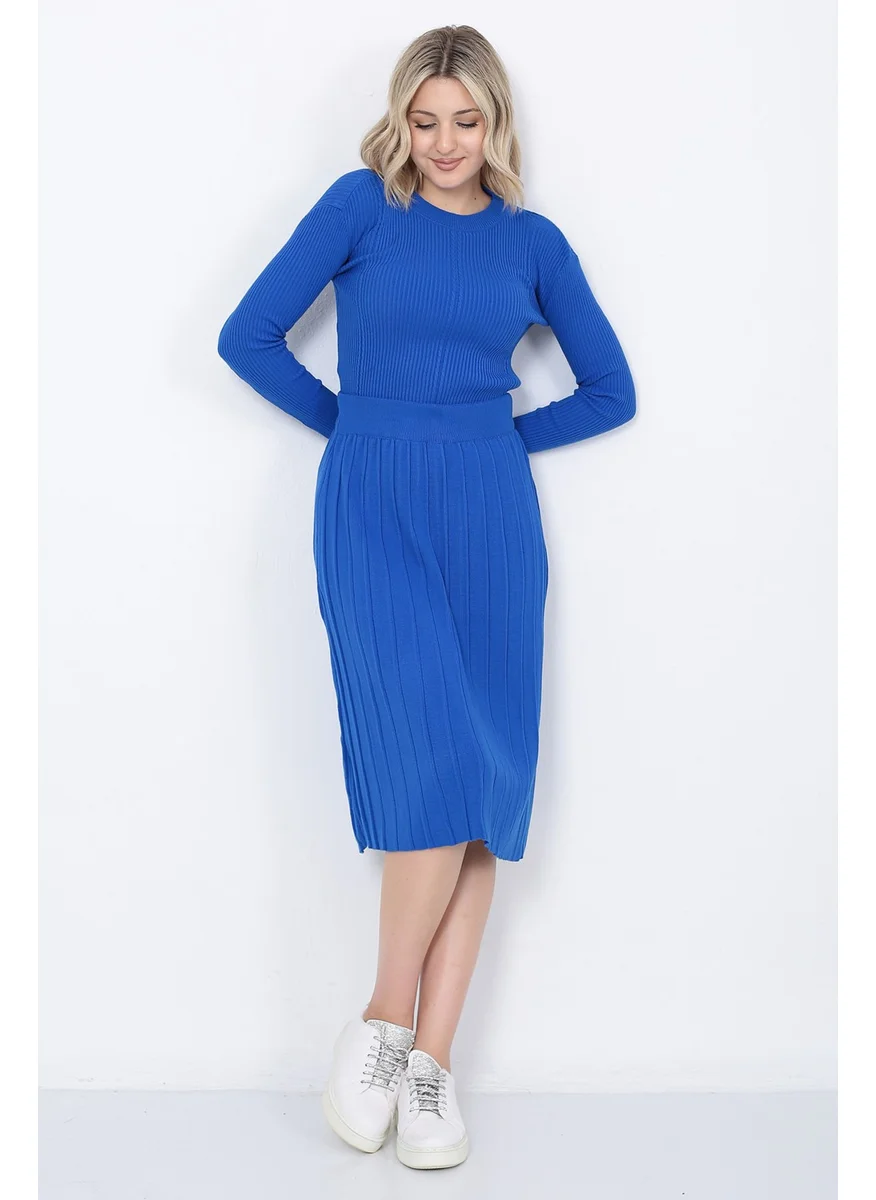 لوغمو Women's Knitwear Pleated Skirt Hair Braided Sweater Set Oversize Blue