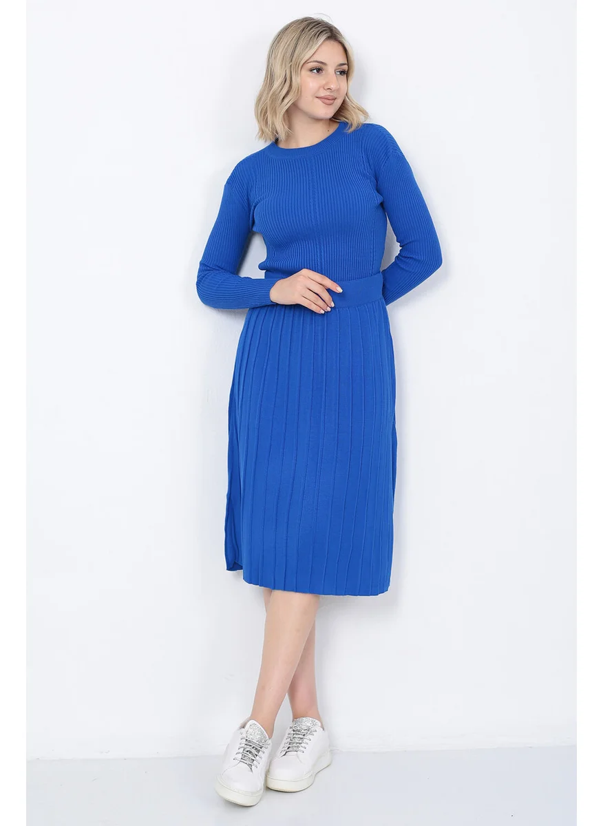 لوغمو Women's Knitwear Pleated Skirt Hair Braided Sweater Set Oversize Blue