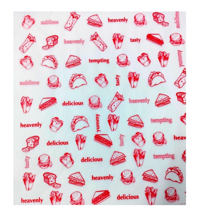 Inditradition Non-Veg Food Wrapping Paper Sheets (Pack of 250 Sheets, 11 x 12) - Red Print & White Paper - Image 1
