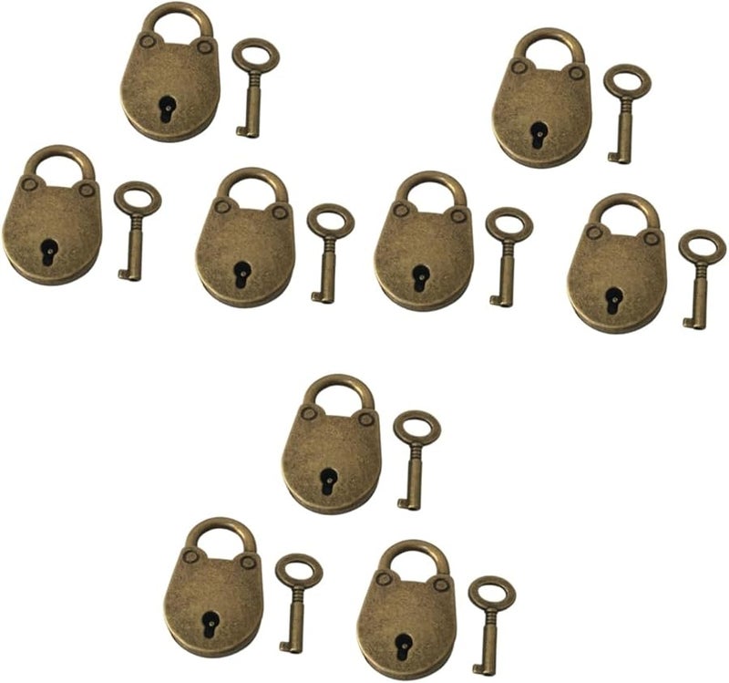 Vintage Bear Head Mini Padlock Set 9pcs Dark Brown Antique Key Lock With Clipping Ring - Image 2