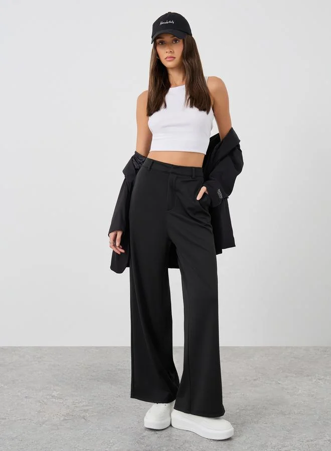 ستايلي Styli Women Black Stretch Wide Leg Pants with Side Pockets
