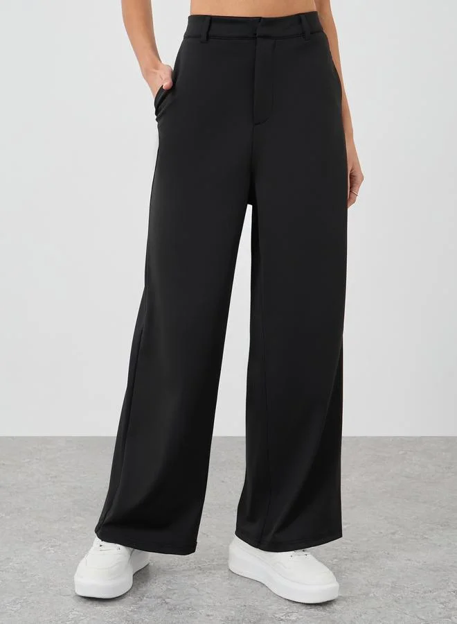 ستايلي Styli Women Black Stretch Wide Leg Pants with Side Pockets