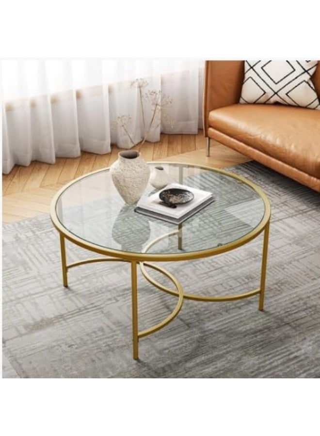 Hometaste Round Coffee Table Round Nesting Table Top Clear Glass With Golden Metal Frame Set Of 2Pcs Round Coffee Table Center Peice For Home Office Living Room Gold