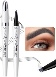 QIC Eyebrow Pen Liquid Brow Pencil Smudge Proof Eyebrow Pen with 4 Tip Microblade Eyebrow Pen Long Lasting 4 Claws Liquid Waterproof Eyebrow Pencil |Natural Eyebrow Pencil Gray 03  - Image 1