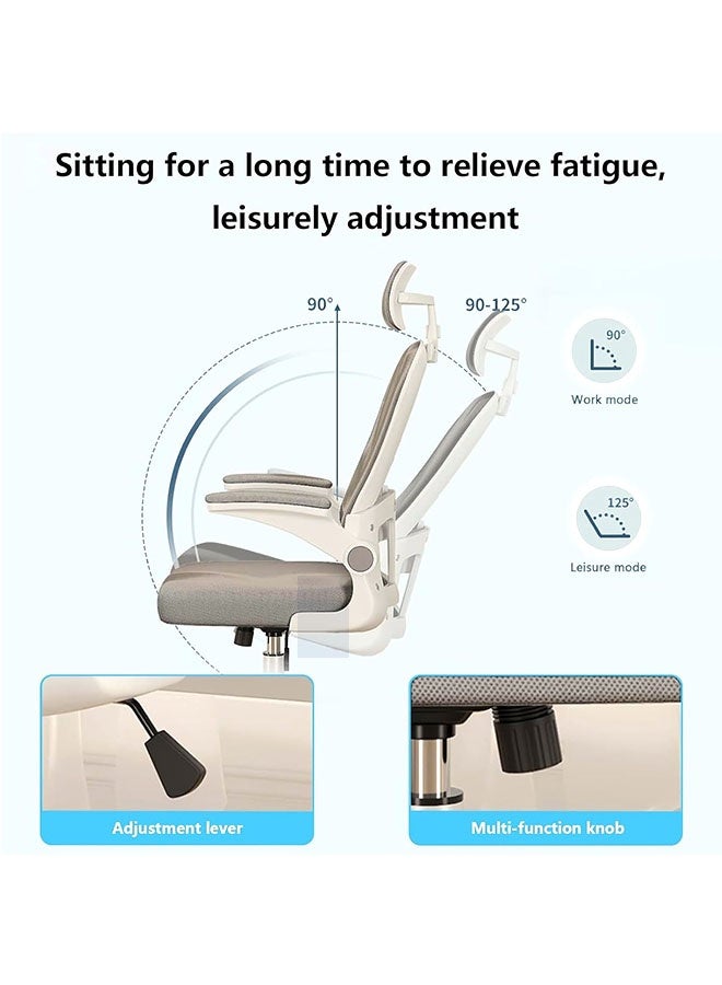 JCB CHIC Ergonomic Home Office Chair, High Back Mesh Desk Chair with Adjustable Lumbar Support, Flip-up Armrest, Removable Headrest, Swivel Computer Gaming Chair, Space Saving - Image 4