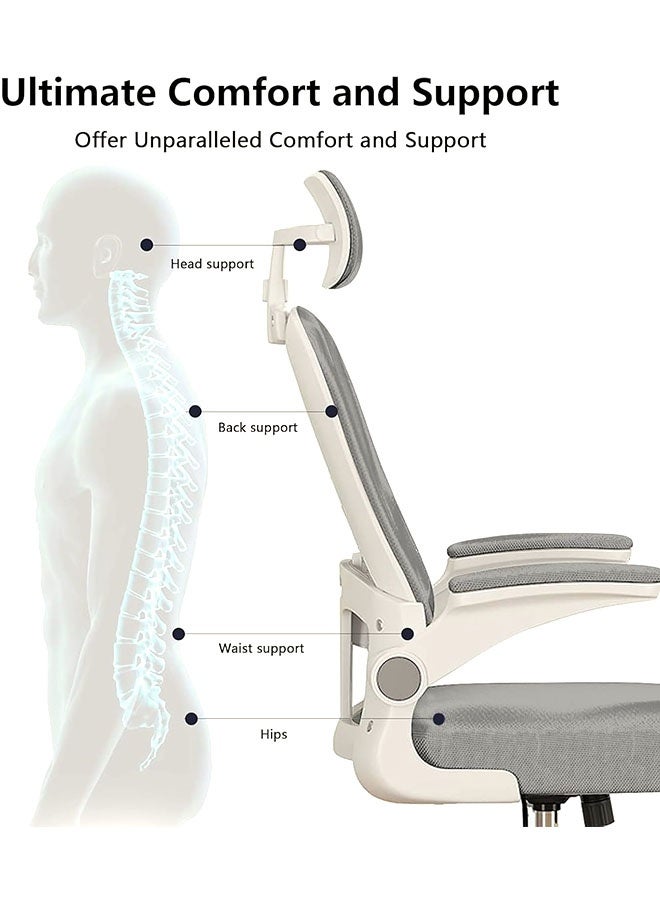 JCB CHIC Ergonomic Home Office Chair, High Back Mesh Desk Chair with Adjustable Lumbar Support, Flip-up Armrest, Removable Headrest, Swivel Computer Gaming Chair, Space Saving - Image 5