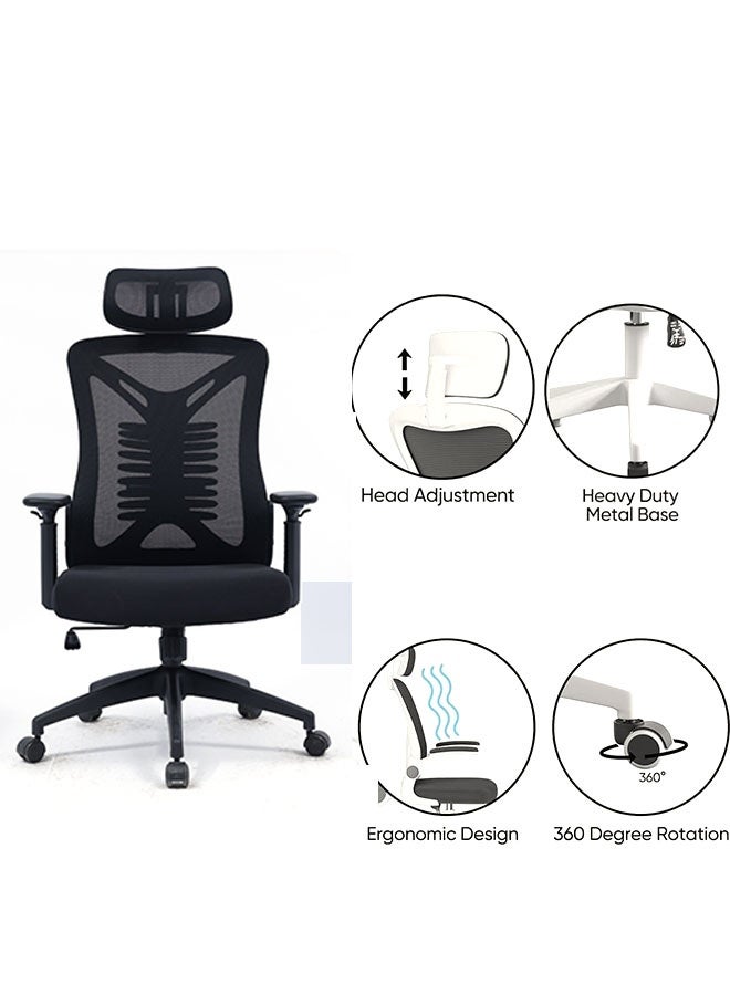 JCB CHIC Ergonomic Home Office Chair, High Back Mesh Desk Chair with Adjustable Lumbar Support, Flip-up Armrest, Removable Headrest, Swivel Computer Gaming Chair, Space Saving - Image 3