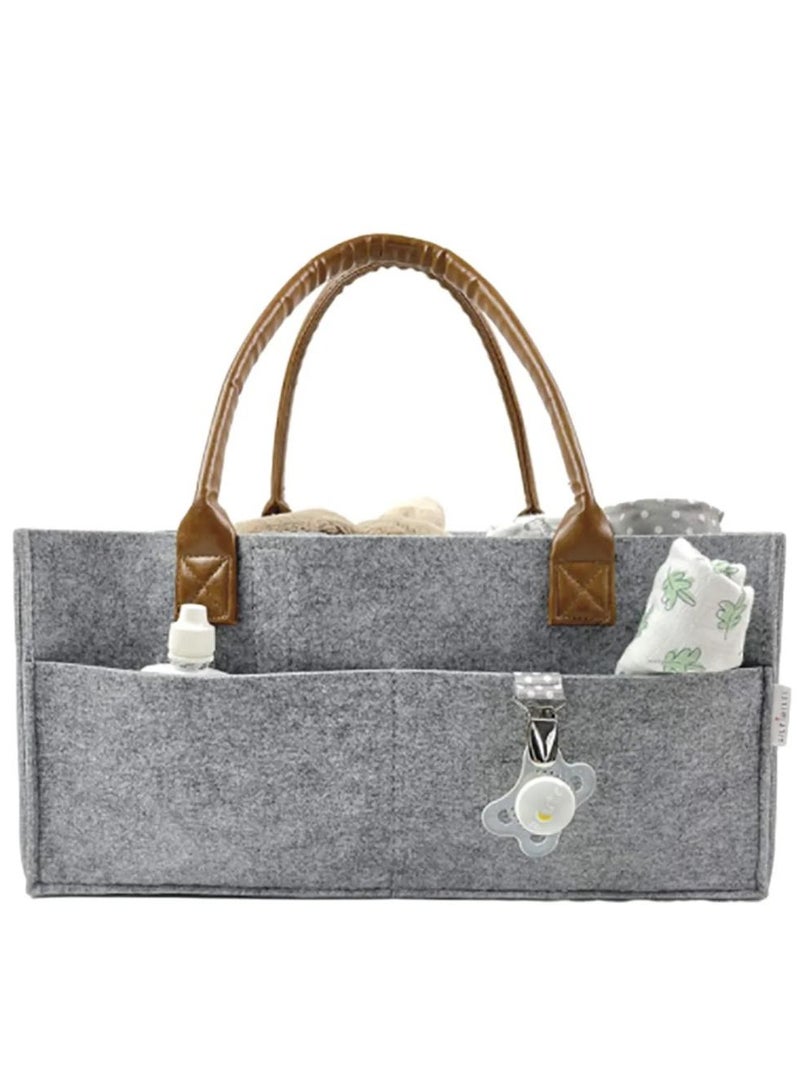 بامبل آند بيرد - حقيبة تنظيم الحفاضات باللون الرمادي بمقبض بني - Image 1